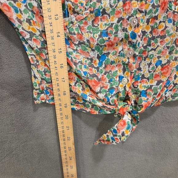 American Rag Cie Blouse Womens Medium‎ Crochet Boho Floral Crew Tie Front - Picture 6 of 6